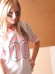 Cute blonde Skye is ready for some football as she pulls down her booty shorts exposing her tiny thong underneath
